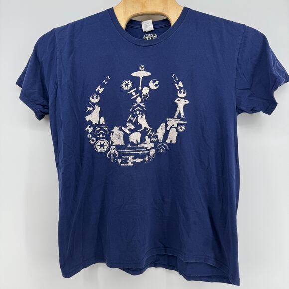 Star Wars Symbols Characters Unique Mens XL Blue 100% Cotton T-Shirt Disney - Picture 1 of 10